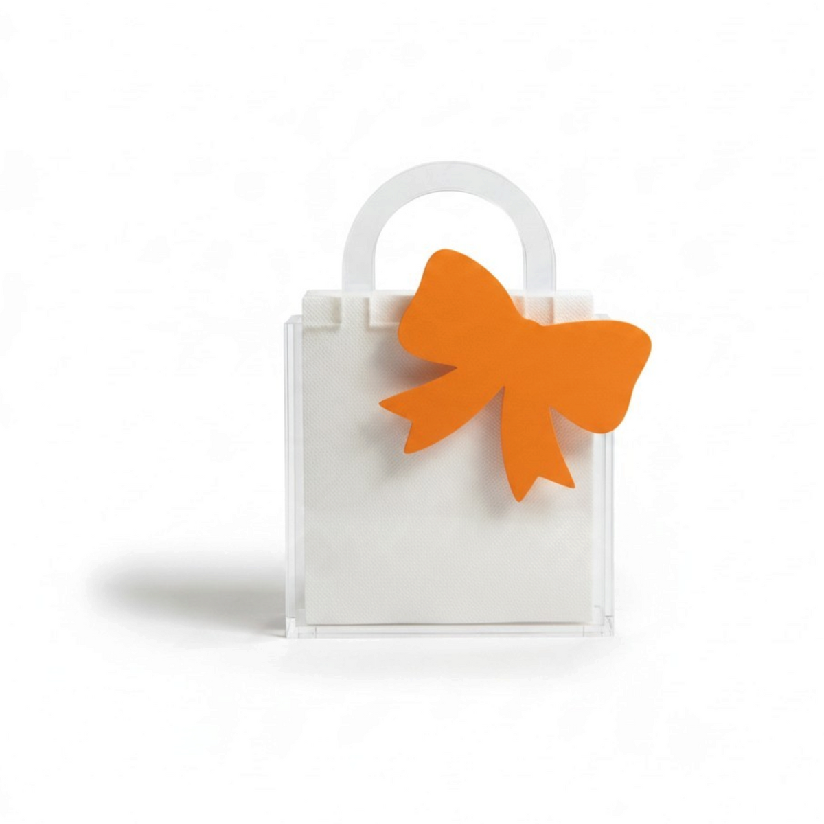 Porta tovaglioli FotoGrafica a forma di borsa trasparente con fiocco arancione decorativo per la tavola