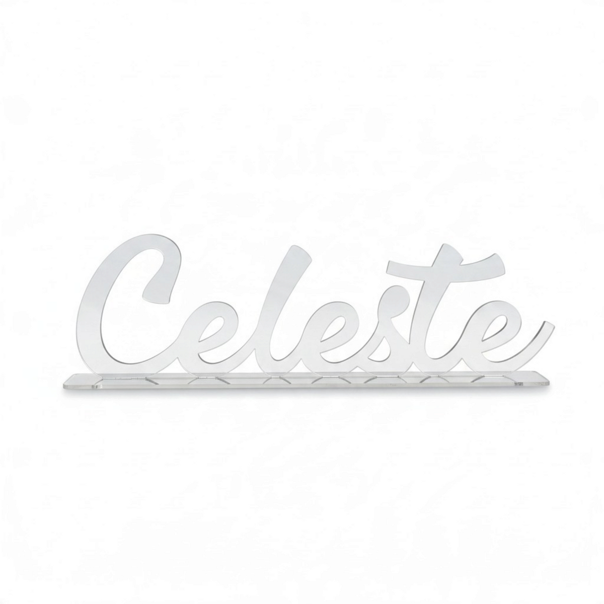 Scritta personalizzata FotoGrafica in plexiglass trasparente con nome Celeste, decorazione 3D da tavolo elegante.