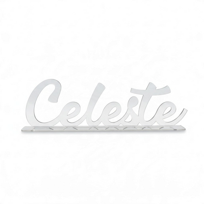 Scritta personalizzata FotoGrafica in plexiglass trasparente con nome Celeste, decorazione 3D da tavolo elegante.