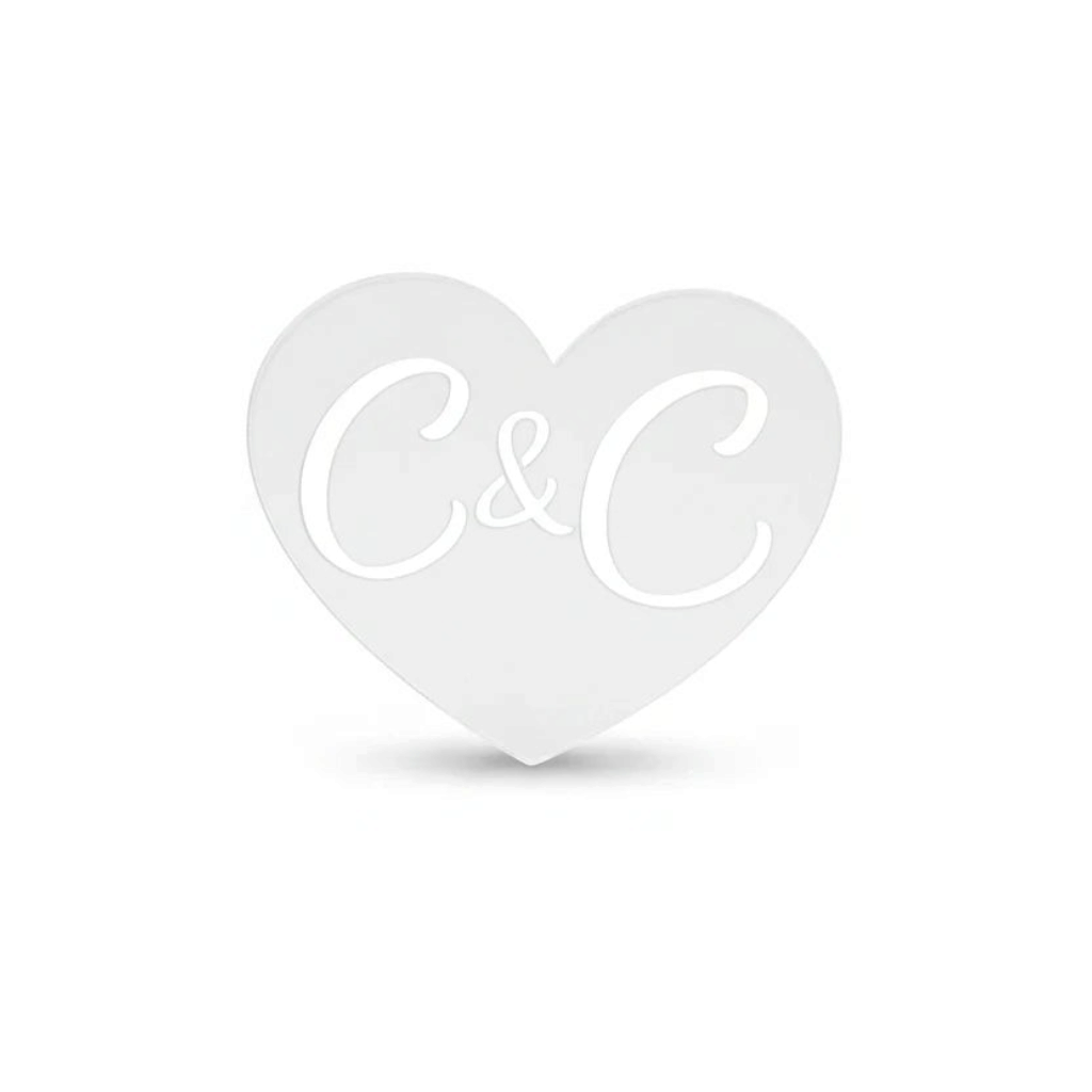 Segnaposto a forma di cuore FotoGrafica in plexiglass bianco con iniziali personalizzate per matrimoni ed eventi