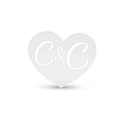 Segnaposto a forma di cuore FotoGrafica in plexiglass bianco con iniziali personalizzate per matrimoni ed eventi
