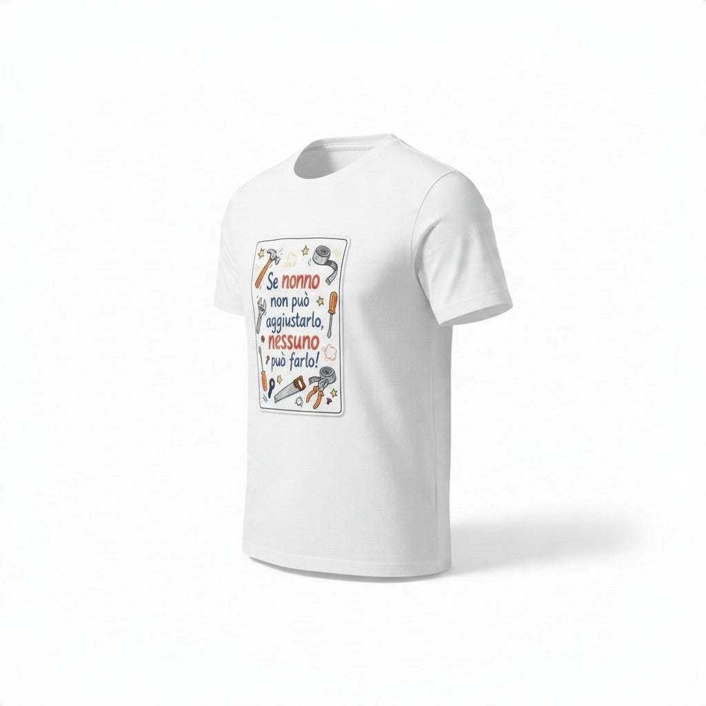 T-shirt bianca FotoGrafica personalizzata con grafica a tema attrezzi da lavoro e scritta dedicata al nonno