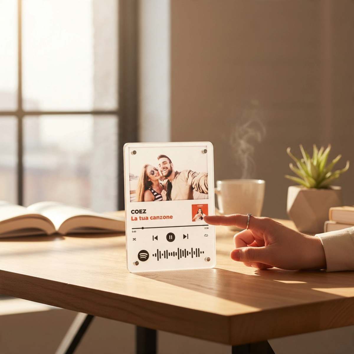Targa decorativa personalizzata FotoGrafica stile Spotify con foto di coppia e codice musicale scansionabile