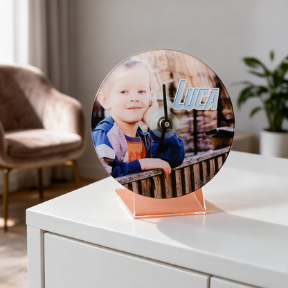 Orologio da Tavolo in Plexiglass Personalizzato con Foto - Orologio con Stampa Fotografica