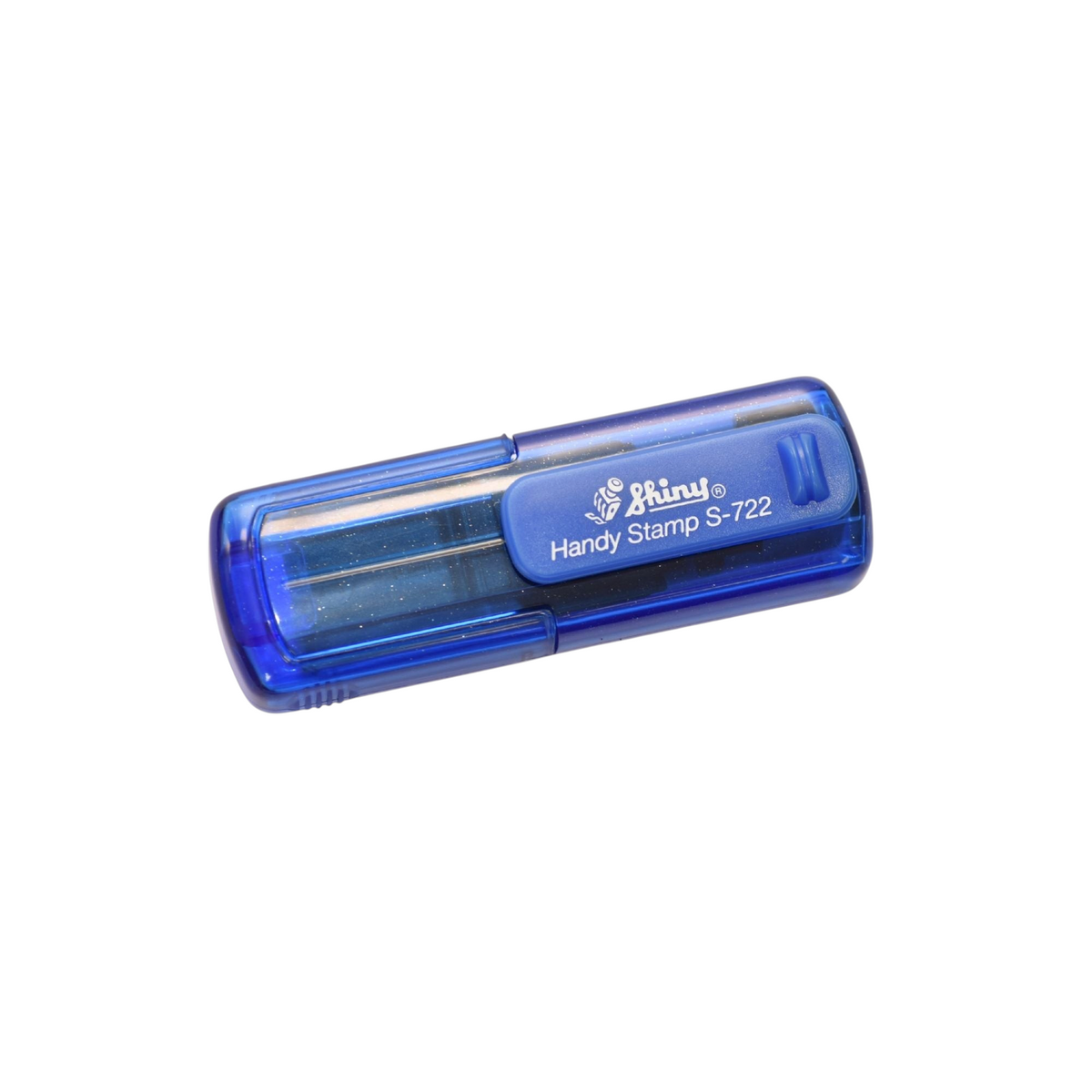 Timbro autoinchiostrante tascabile FotoGrafica di colore blu, modello Shiny Handy Stamp S-722 per uso professionale.
